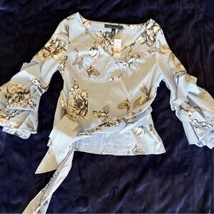 NWT White House Black Market Blue and White Floral Blouse